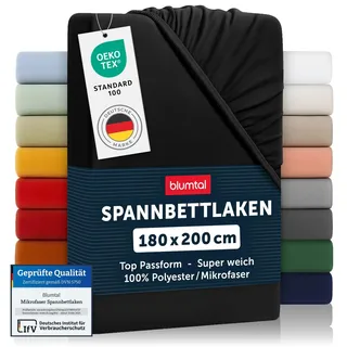 Blumtal® 2er Set Spannbettlaken 180x200x30cm aus Microfaser - Oekotex zertifiziertes Bettlaken Spannbettlaken in Schwarz