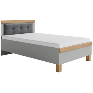 Cantus Bett , Grau, Eichefarben , Holz, Textil, Holzwerkstoff , Eiche , massiv , 120x200 cm , gepolstertes Kopfteil, in verschiedenen Größen erhältlich , Holzmöbel, Holzbetten, Sonstige Holzbetten