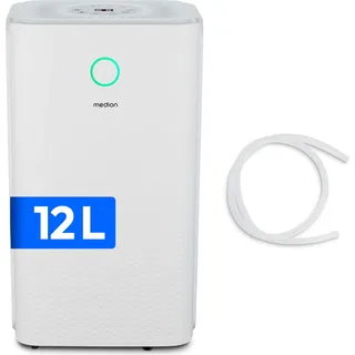 MEDION DH10 Luftentfeuchter elektrisch (bis zu 50m3 (15m2), 12Liter/24h, 38db leise, elektrischer Raumentfeuchter, Normalbetrieb, Wäschemodus, Ventilatorbetrieb, Timer, Bodenrollen, Entfeuchter)