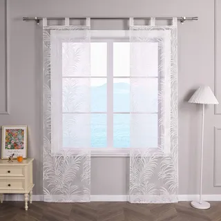 ESLIR Schiebegardinen Ausbrenner Flächenvorhänge Set 2er Gardinen mit Schlaufen Schiebevorhänge mit Schlaufen Transparent Vorhang Weiß #1 BxH 57x245cm 2 Stück