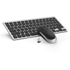 seenda Kabellose Tastatur und Maus, Leise Mini Funktastatur mit Maus für PC, Laptop, Desktop, Smart TV, 1600 DPI, QWERTZ Layout (Schwarz/Silber)