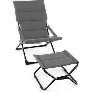 COSTWAY Liegestuhl klappbar mit Fußhocker, abnehmbaren Kissen & hoher Rückenlehne, Sonnenliege, gepolsterte Gartenliege Grau - Grau, Schwarz