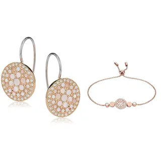 Fossil Ohrringe Für Frauen, 1,27 Cm Rose Gold Edelstahl-Ohrringe, JF01737791 & Armband Für Frauen Mop, Min. Innenlänge: 165mm Rose Gold Edelstahlarmband, JF02905791