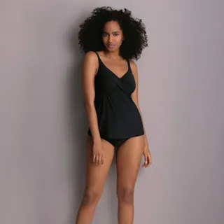 Bügel-Tankini-Top ROSA FAIA "Maily", Damen, Gr. 40, Cup G, schwarz, Microfaser, Polyamid, clean, matt, unifarben, Bikini-Oberteile Bügel-Tankini-Top, integrierte Bügel, verstellbare Träger, Wickellook, V-Ausschnitt