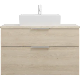 burgbad Eqio Waschtischunterschrank inklusive Konsolenplatte, Ausschnitt mittig, 2 Schubladen, Breite 1000mm, WXXH100F3180G0146, Farbe: Eiche Dekor Cashmere / Eiche Dekor Cashmere, Griff Chrom G0146