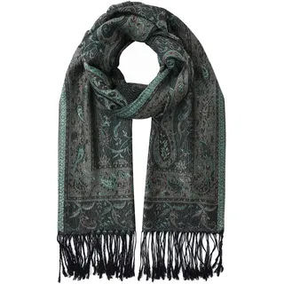Umjetnost Weicher seidiger Pashmina-Schal für Damen, Paisleymuster, Pashmina-Schal mit Fransen, Schwarz-grünes Paisleymuster, Einheitsgröße