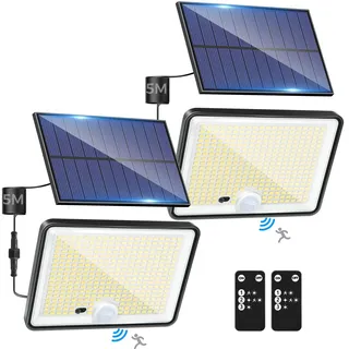 LOTMOS 2 Stück Solarlampen für Außen mit Bewegungsmelder, 342 LED Aussenleuchte Solar IP65 Wasserdicht Solarleuchte 3 Modi Strahler mit Fernbedienung, Solar Lampe Outdoor für Garten Garage Aussen