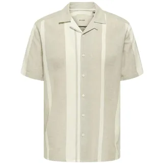 Only & Sons Herren Hemd Kurzarm Resort Kragen Knopfleiste Leinen Sommer Oberteil, Farben:Khaki, Größe Hemd:L