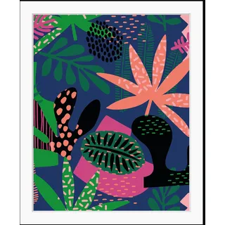 queence Bild "Joanna" Blätter  Kunst  Pflanzen  Pflanzenbilder HD Premium Poster-Druck inkl. Holzrahmen, farbe rahmen: schwarz, farbe bild(er): schwarz, grün