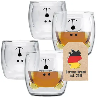 Intirilife Kaffeeglas Bären Design 230 ml (4er-Set) , Transparent , Glas , 0.23 L , doppelwandig , Gläser, Gläsersets