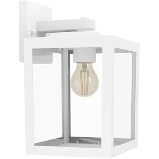 EGLO Wandlampe außen Olgiata-E, Outdoor Wandleuchte Vintage, Außenlampe Laterne, Außenleuchte Downlight, Kunststoff in Weiß und Transparent, E27 Fassung, IP44