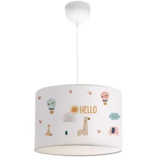 lux.pro Kinderhängeleuchte Rugby , Weiß, Multicolor , Textil , Rund , E27 , 28x70x28 cm , Lampen & Leuchten, Kinderzimmerlampen