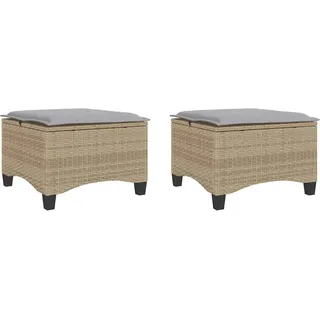 vidaXL Gartenhocker Mit Kissen 2 Stk. Beige 55/55/36 Cm Poly Rattan , Kunststoff , Rechteckig , 55x36x55 cm , Gartenmöbel, Gartensessel, Gartenhocker