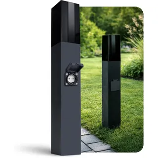 linovum BOSEA-S Pollerleuchte anthrazit mit Steckdose IP44 - Wegeleuchte außen Standleuchte für E27 Smoky für Garten & Eingangsbereich