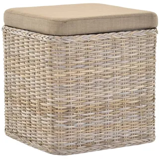 Rattan Wäschekorb Wäschetruhe Sitz gepolstert Flur-Bank Aufbewahrungsbox mit Deckel Bad-Hocker Sitzhocker Wäschesammler Sitz-Truhe Natur (Grau Natur, Quadratisch)