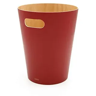 Umbra Woodrow Abfalleimer – Zweifarbiger Holz Papierkorb für Büro, Badezimmer, Wohnzimmer und Mehr, 7,5l Fassungsvermögen, rot/natur