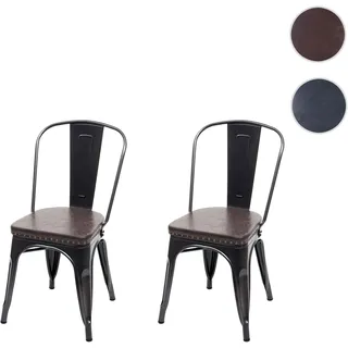 Mendler 2er-Set Esszimmerstuhl HWC-H10e, Küchenstuhl Stuhl Chesterfield Metall Kunstleder Industrial Gastronomie ~ schwarz-braun