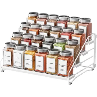 ZDDLOINP 4 Etagen Einstellbare Gewürzregale, Gewürzregal Ohne Bohren, Stapelba Gewürz Organizer, Gewürzregal Stehend, Gewürzregale für die küche Weiß 1-Pack