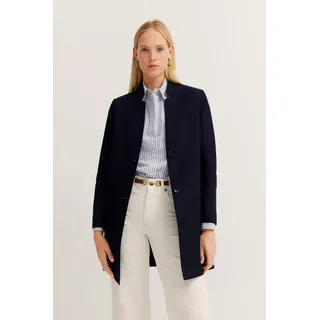 Wollmantel BUGATTI, Damen, Gr. 36, blau (390, marine), 100% Wolle, unifarben, regular fit, normaler Saum, Mäntel Wollmantel, Flexcity-Stretch