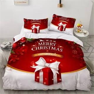 YASMENG Weihnachts Bettwäsche 135x200 Wintermotiv Rot Weiß 3D Bettbezug Set Weich Mikrofaser Bettwäsche 2teilig für Teenager Geschenke Jungen Mädchen mit Reißverschluss und 80x80 cm Kissenbezug