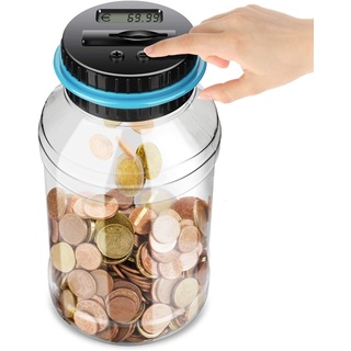 PIQIUQIU Digitale Sparschwein-Zähler Automatische Spardose Geld sparen Box Münze Spartopf Container mit LCD-Display und großer Kapazität (1,8 Liter)