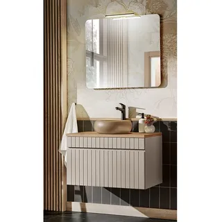 Waschplatz Waschtisch Unterschrank 80 cm Aufsatzwaschbecken rund IRAKLIO-56-CASHMERE Kaschmir Eiche Nb. B/H/T ca. 80,4/200/46 cm - Beige