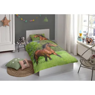 Good Morning Running horse grün/multi 135 x 200 cm + 80 x 80 cm