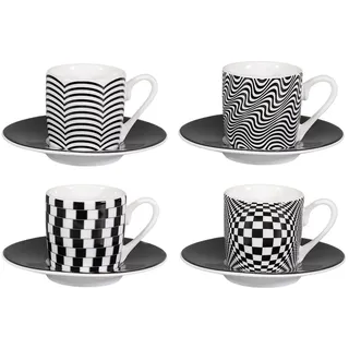 tea4chill Könitz Espresso Tassen Set Optical Illusion. Kaffeetassen mit je 65ml aus Porzellan. Espressotassen modern, schwarz, lustig - Bunt