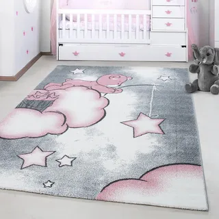 Ayyildiz Teppiche Kinderteppich »Kids 580« rechteckig 12 mm Höhe auch in rund, Teddybär, Sterne Design, Kurzflor, pink