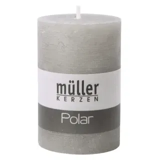 Müller Kerzen Polar Stumpenkerzen 120/78mm, Raureif-Effekt, Hochwertige Stumpen für langanhaltende gemütliche Stimmung, 1 Packung = 4 Stück, schiefer
