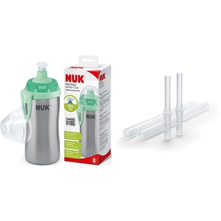 NUK Junior Cup Kinder Trinkflasche | hochwertiger Edelstahl | langlebig und hygienisch & Flexi Cup Soft-Trinkhalm, 650ml, aus Silikon, auslaufsicher, BPA-frei, 2er Packung, transparent, 24 g