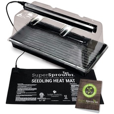 Super Sprouter Premium Anzucht-Set mit Heizmatte, 25,4 x 50,8 cm Tablett, 17,8 cm Kuppel und T5-Licht, 5-teilig, schwarz/transparent