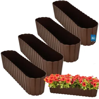 KOTARBAU® Blumenkasten für Balkon, 60 x 14 x 13 cm, Balkonkasten, Braun | Blumenkasten für Fensterbank außen, Balkon Pflanzkasten Oval, Robust & Leicht, Balkon Deko, Balkonkästen Kunststoff, 4er Set