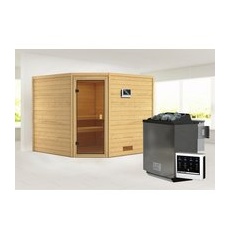 KARIBU Sauna »Leona«, inkl. 9 kW Bio-Kombi-Saunaofen mit externer Steuerung, für 4 Personen - beige