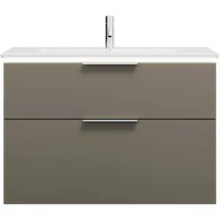 burgbad Eqio Slim Keramik-Waschtisch inklusive Waschtischunterschrank mit LED-Beleuchtung, 920x490x640mm, SHBU092F2010C0001G0146, Farbe: Grau Hochglanz / Grau Hochglanz, Griff Chrom G0146