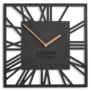FLEXISTYLE Wanduhr ohne tickgeräusche modern LOFT Piccolo Square 30cm/50cm Wohnzimmer Badezimmer (Schwarz, 30cm)