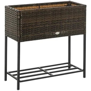 Outsunny Poly Rattan Hochbeet mit Füßen Rattan Ablage Braun 70 x 30 x 70 cm , Metall , 30x70x70 cm , Gartenzubehör, Hochbeete