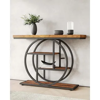 LITTLE TREE Konsolentisch, 4-stöckiger Eingangstisch, 41,3 Zoll, industrieller Sofatisch für Wohnzimmer, Foyer, Flurtisch für Eingang, rustikales Braun und Schwarz