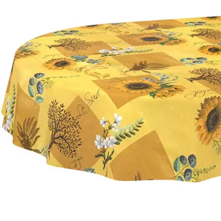 ANRO Wachstuchtischdecke abwaschbar Oval 180 x 140 cm Gelb