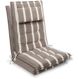 Beautissu Hochlehner Auflage 120 x 50 x 8 cm beige/weiß gestreift 2 St.