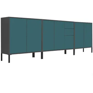 Mid.you Sideboard , Anthrazit, Petrol , Holzwerkstoff , 7 Fächer , 2 Schubladen , 263.5x86x33 cm , Made in Germany , erweiterbar, stehend, in verschiedenen Größen erhältlich , Kleinmöbel, Kommoden, Sideboards