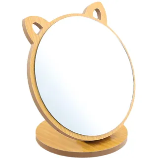 Tolenre Klappspiegel Holz, Kosmetikspiegel, Kleiner Spiegel Holzrahmen, Katzenohrform Piegel, Einstellbarer Winkel Klappspiegel, Für Schminktisch Schreibtisch, Badezimmer, Schlafzimmer