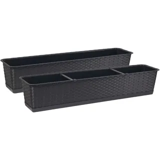Tymar Blumenkasten mit Untersetzer, 2 Stück,Rattan, Balkonkasten, Pflanzkasten aus Kunststoff, Garten, Balkon, Terrasse((2pack) Anthrazit, 80cm)