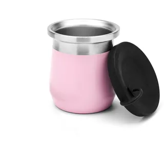 balibetov Mate Becher – 270 ml Yerba Mate Tasse aus Edelstahl mit doppelwandiger Isolierung, rutschfester Basis & auslaufsicherem Silikondeckel – Argentinischer Mate (ROSA)
