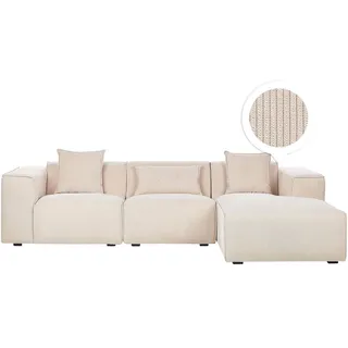 Beliani Ecksofa Cord Beige rechtsseitig Dolva , Textil , L-Form , 294x170 cm , Wohnzimmer, Sofas & Couches, Wohnlandschaften, Ecksofas