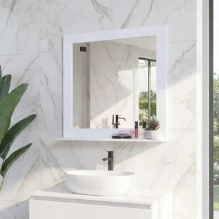 Wandspiegel HWC-F75, Badezimmer Badspiegel Spiegel, Ablagefläche Landhaus 58x59x12cm weiß