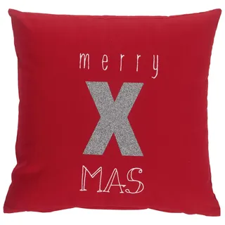 X-Mas Zierkissen , Rot , Textil , Weihnachten , Füllung: Polyester,Polyester , rechteckig , 45x45 cm , pflegeleicht, formstabil , Heimtextilien, Wohntextilien, Kissen, Zierkissen