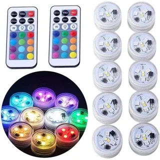 Unterwasser-Lichtset mit LED-Kerzen - warmweißer Farbwechsel - wasserdicht - 10 Stück + 2 Fernbedienungen (RGBW-upgraded)