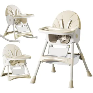 LINELUCK Hochstuhl Baby 4in1 Kinderhochstuhl mit Babyliege und Baby Schaukelstuhl, Verstellbar Klappbar Hochstuhl Baby mit Essbrett, Korb, mitwachsend ab 6 Monate bis 6 Jahre Babystuhl