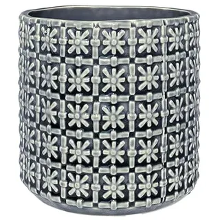Nordring Retro Übertopf Vintage Pflanztopf für Zimmerplanzen Blumentopf Cross M (12,5 cm ø), dunkelgrau, Keramik